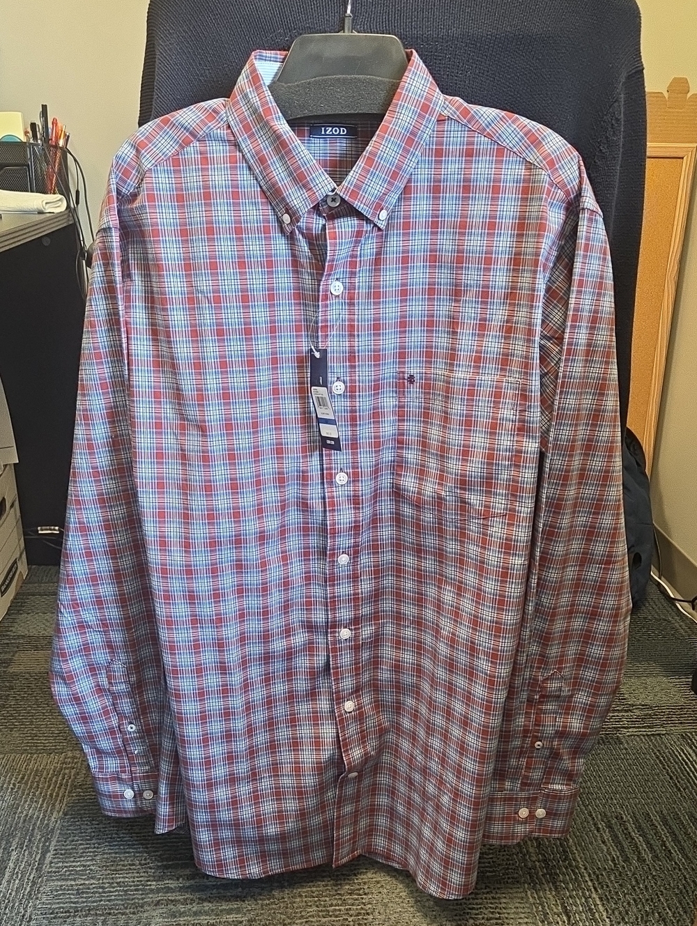 IZOD Performance Long Sleeve Plaid Button Down Shirt-Men's Size XLT--Tall--NWT